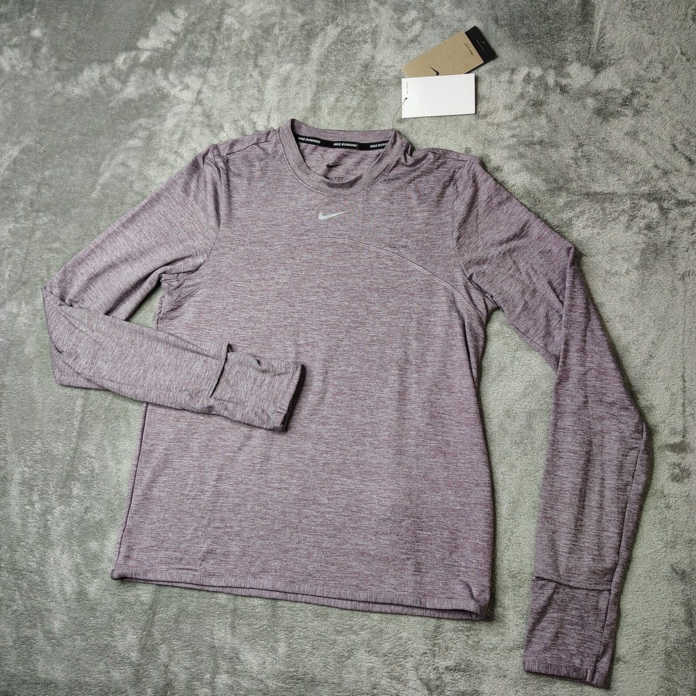 Nike Dri-FIT Running Top Womens XS Purple Heathered Long Sleeve Thumbhole Pocket